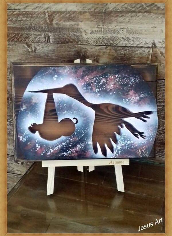 Ξύλινο Κάδρο Πελαργός με Μωρό