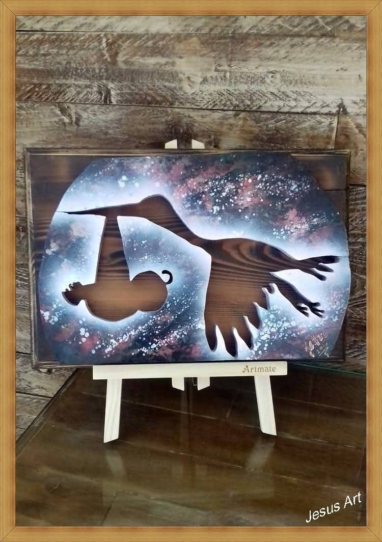 Ξύλινο Κάδρο Πελαργός με Μωρό